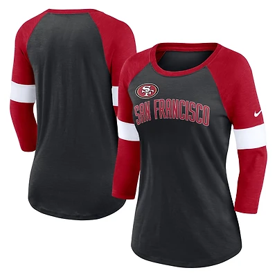 Women's Nike San Francisco 49ers Heather Black/Scarlet Football Pride Raglan 3/4-Sleeve T-Shirt