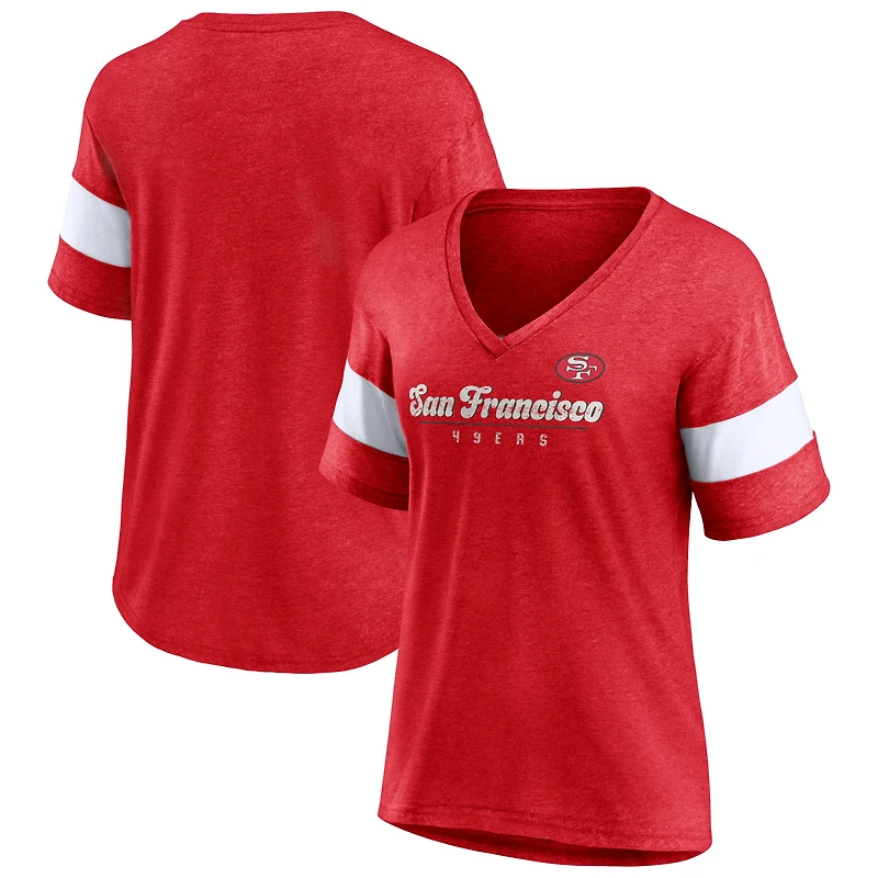 Women's Fanatics Heathered Scarlet San Francisco 49ers Give It All Half-Sleeve V-Neck T-Shirt