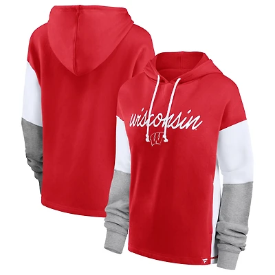 Women's Fanatics Red Wisconsin Badgers Play It Safe Colorblock Pullover Hoodie