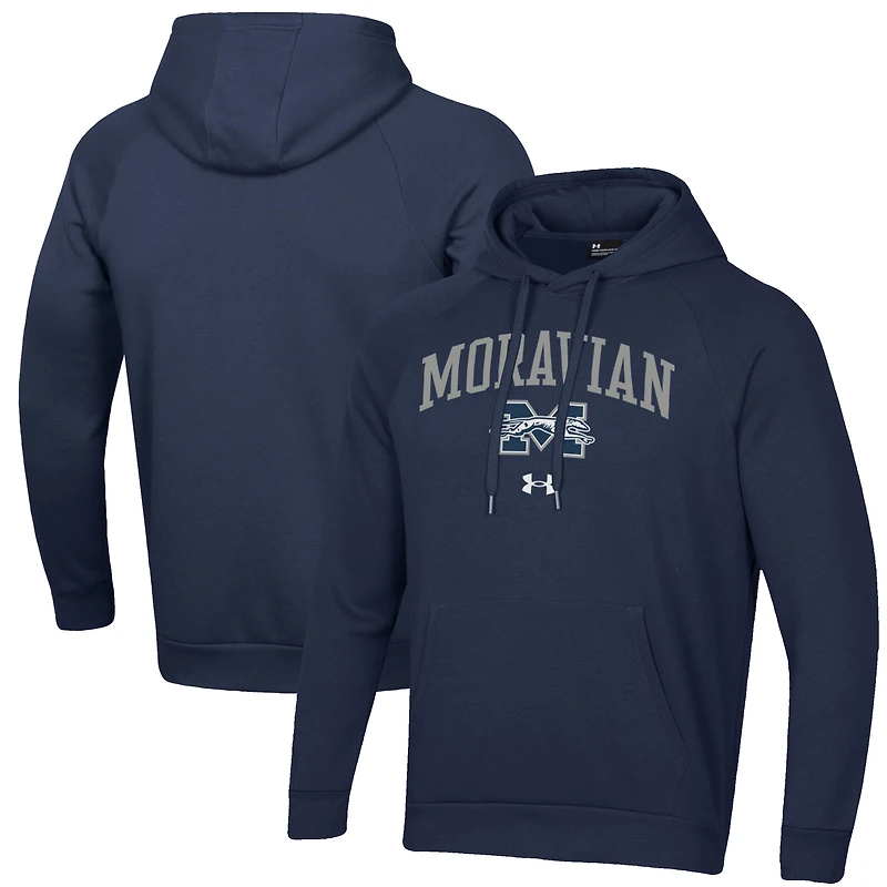 Men's Under Armour Navy Moravian Greyhounds All Day Fleece Pullover Hoodie