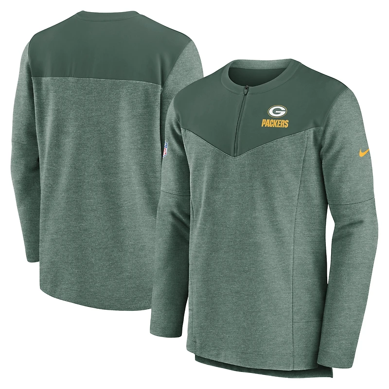 Men's Nike Green Green Bay Packers Sideline Lockup Performance Quarter-Zip Top