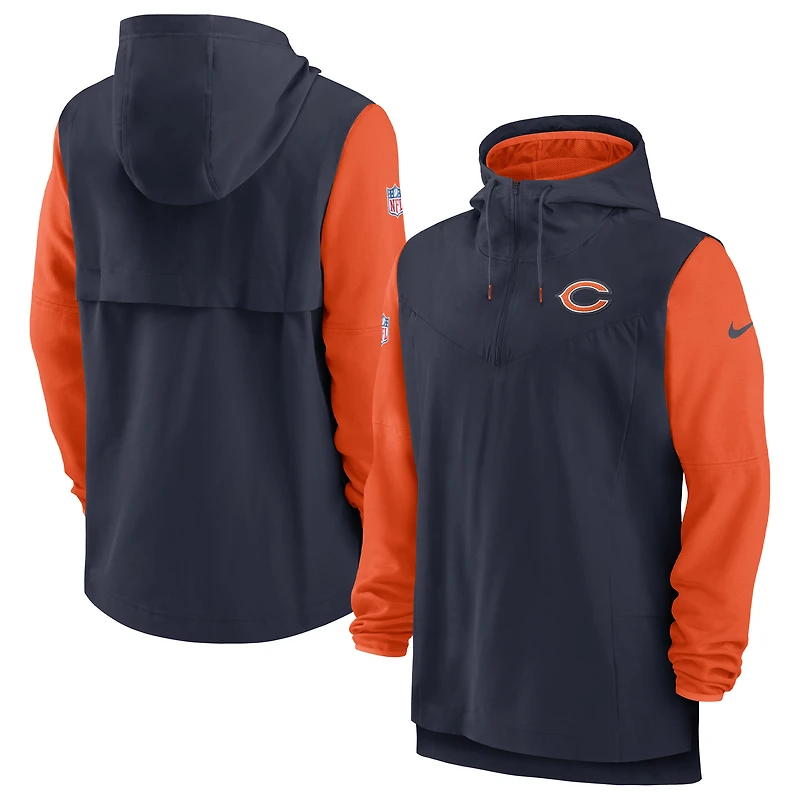 Men's Nike Navy/Orange Chicago Bears Sideline Player Quarter-Zip Hoodie
