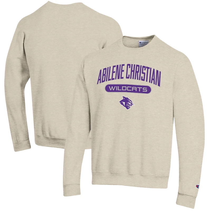 Men's Champion Heathered Oatmeal Abilene Christian University Wildcats Eco Powerblend Crewneck Sweatshirt
