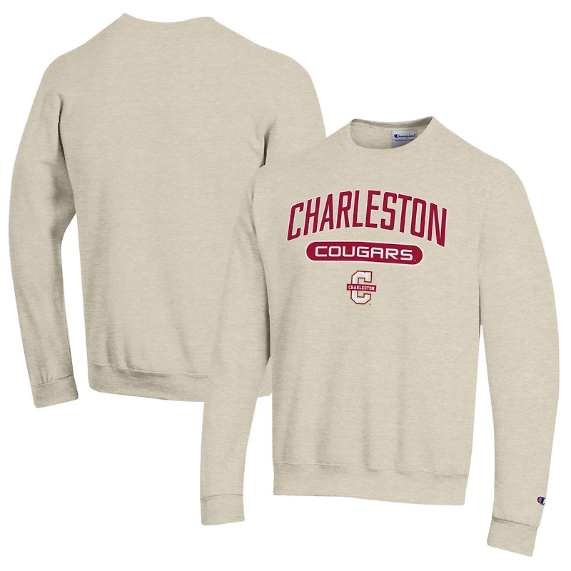 Men's Champion Heathered Oatmeal Charleston Cougars Eco Powerblend Crewneck Sweatshirt