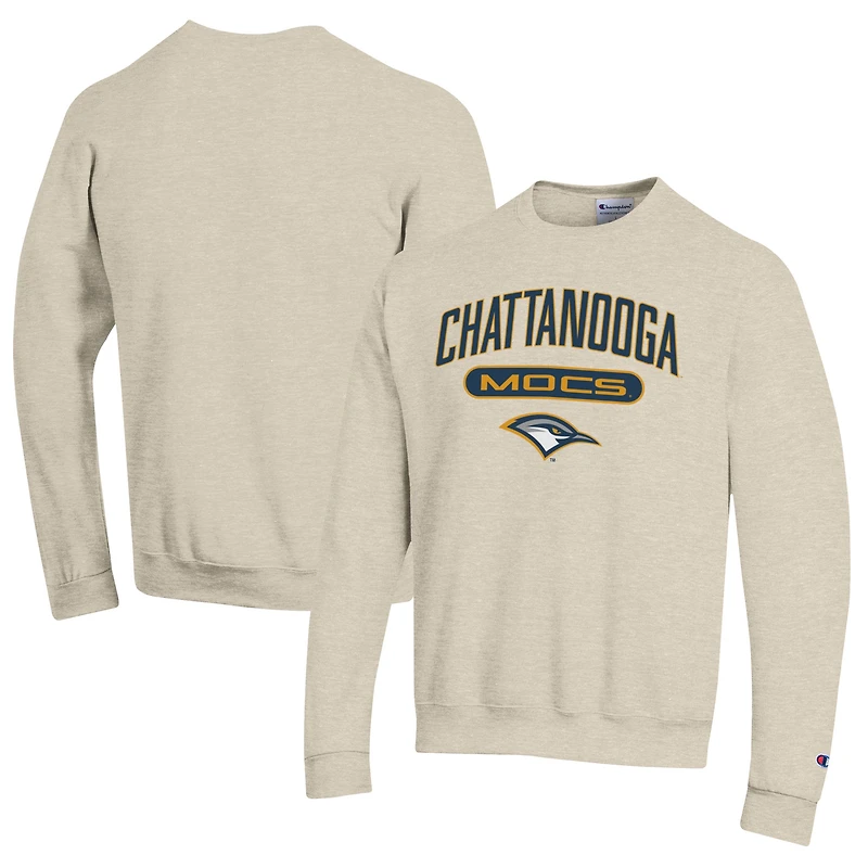 Men's Champion Heathered Oatmeal Tennessee Chattanooga Mocs Eco Powerblend Crewneck Sweatshirt