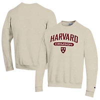 Men's Champion Heathered Oatmeal Harvard Crimson Eco Powerblend Crewneck Sweatshirt