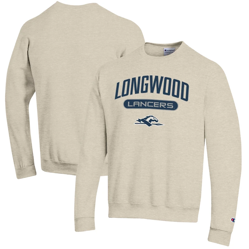 Men's Champion Heathered Oatmeal Longwood Lancers Eco Powerblend Crewneck Sweatshirt