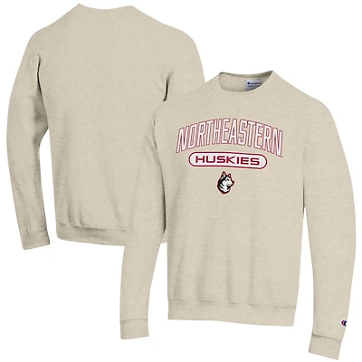 Men's Champion Heathered Oatmeal Northeastern Huskies Eco Powerblend Crewneck Sweatshirt