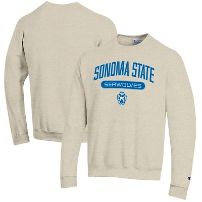Men's Champion Heathered Oatmeal Sonoma State Seawolves Eco Powerblend Crewneck Sweatshirt