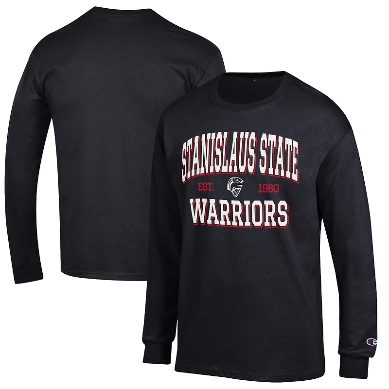 Men's Champion Black Cal State Stanislaus Warriors Jersey Est. Date Long Sleeve T-Shirt