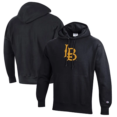 Men's Champion Black Cal State Long Beach The Beach Reverse Weave Fleece Pullover Hoodie