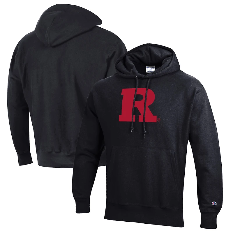 Men's Champion Black Rutgers Scarlet Knights Reverse Weave Fleece Pullover Hoodie