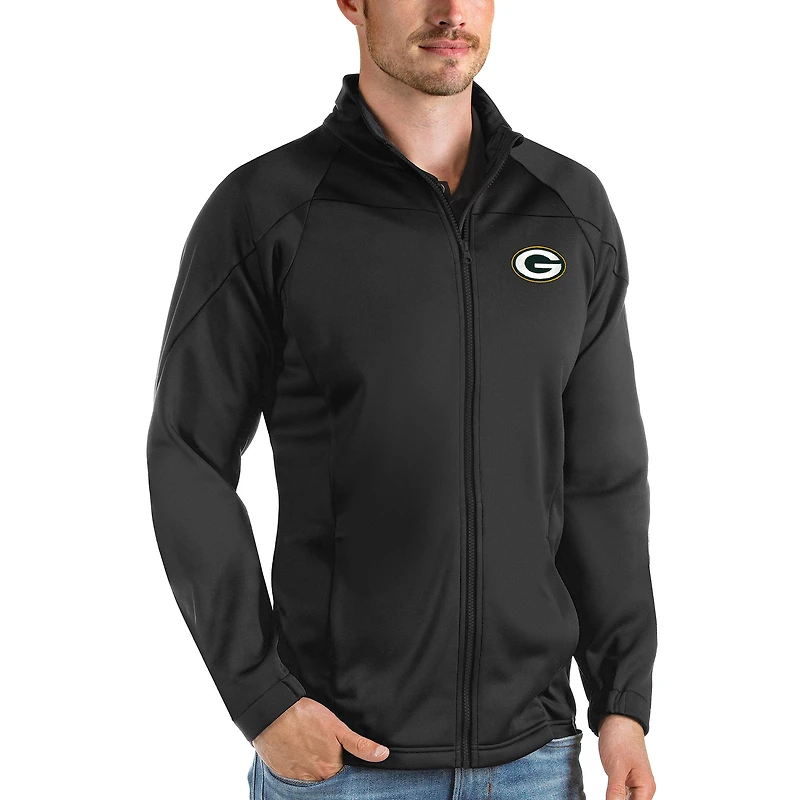 Men's Antigua Black Green Bay Packers Links Full-Zip Golf Jacket