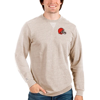 Men's Antigua Oatmeal Cleveland Browns Reward Crewneck Pullover Sweatshirt