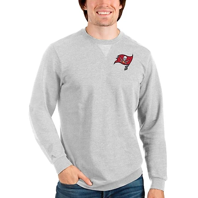 Men's Antigua Heathered Gray Tampa Bay Buccaneers Reward Crewneck Pullover Sweatshirt