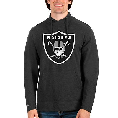 Men's Antigua Heathered Black Las Vegas Raiders Team Reward Crossover Neckline Pullover Sweatshirt