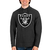 Men's Antigua Heathered Black Las Vegas Raiders Team Reward Crossover Neckline Pullover Sweatshirt