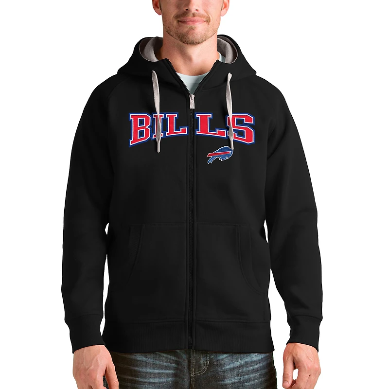 Men's Antigua Black Buffalo Bills Wordmark Victory Full-Zip Hoodie