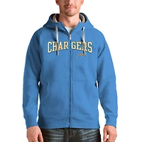 Men's Antigua Powder Blue Los Angeles Chargers Wordmark Victory Full-Zip Hoodie
