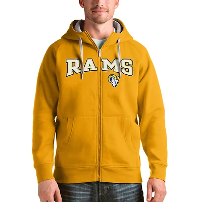 Men's Antigua Gold Los Angeles Rams Wordmark Victory Full-Zip Hoodie