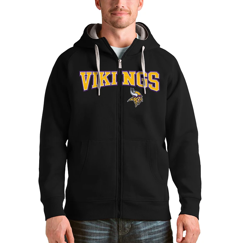 Men's Antigua Black Minnesota Vikings Wordmark Victory Full-Zip Hoodie