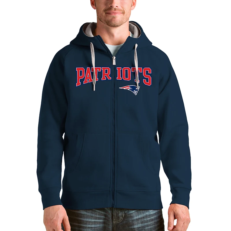 Men's Antigua Navy New England Patriots Wordmark Victory Full-Zip Hoodie