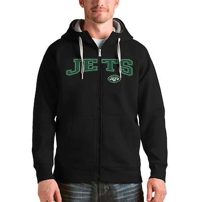 Men's Antigua Black New York Jets Wordmark Victory Full-Zip Hoodie