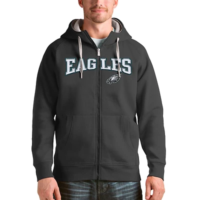 Men's Antigua Charcoal Philadelphia Eagles Wordmark Victory Full-Zip Hoodie
