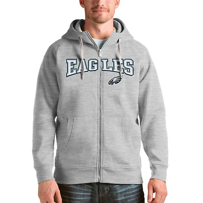 Men's Antigua Heathered Gray Philadelphia Eagles Wordmark Victory Full-Zip Hoodie