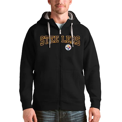 Men's Antigua Black Pittsburgh Steelers Wordmark Victory Full-Zip Hoodie