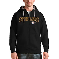 Men's Antigua Black Pittsburgh Steelers Wordmark Victory Full-Zip Hoodie