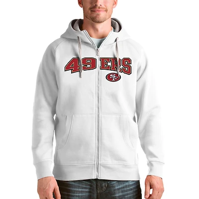 Men's Antigua White San Francisco 49ers Wordmark Victory Full-Zip Hoodie