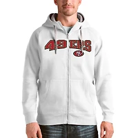 Men's Antigua White San Francisco 49ers Wordmark Victory Full-Zip Hoodie