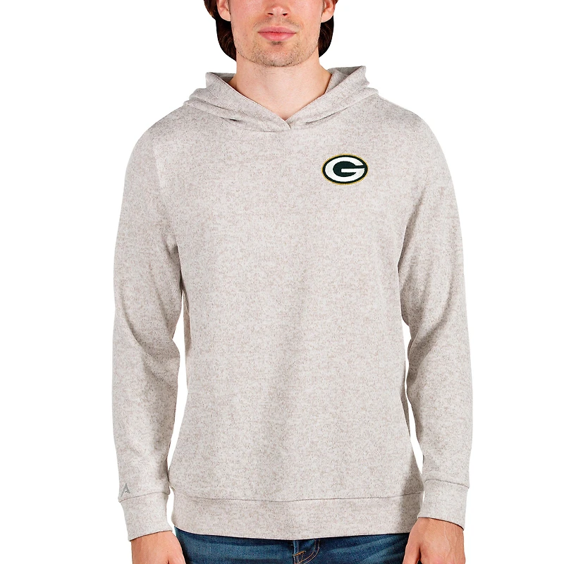 Men's Antigua Oatmeal Green Bay Packers Absolute Pullover Hoodie