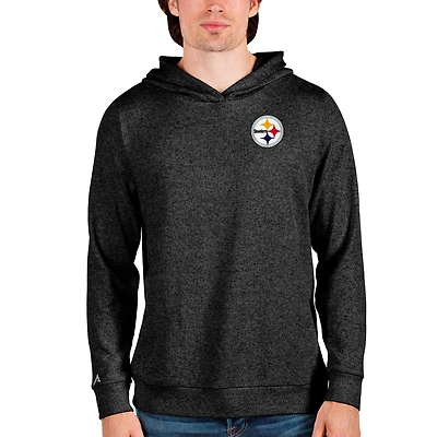 Men's Antigua Heathered Black Pittsburgh Steelers Absolute Pullover Hoodie