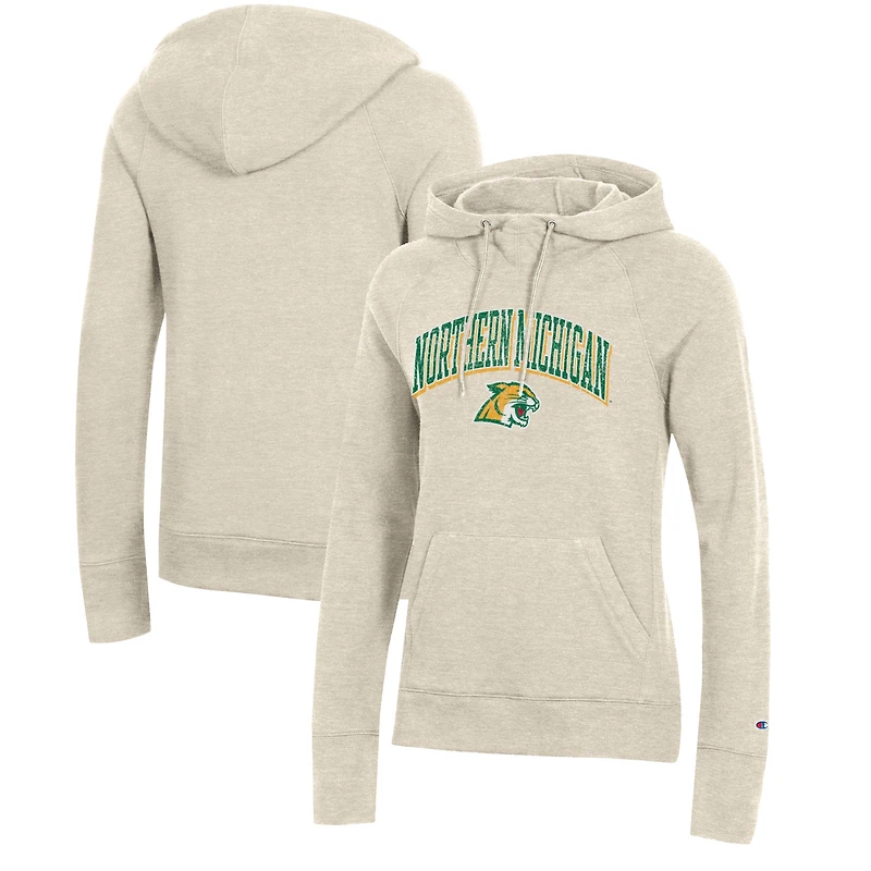 Women's Champion Oatmeal Northern Michigan Wildcats Core 2.0 Fleece Pullover Hoodie