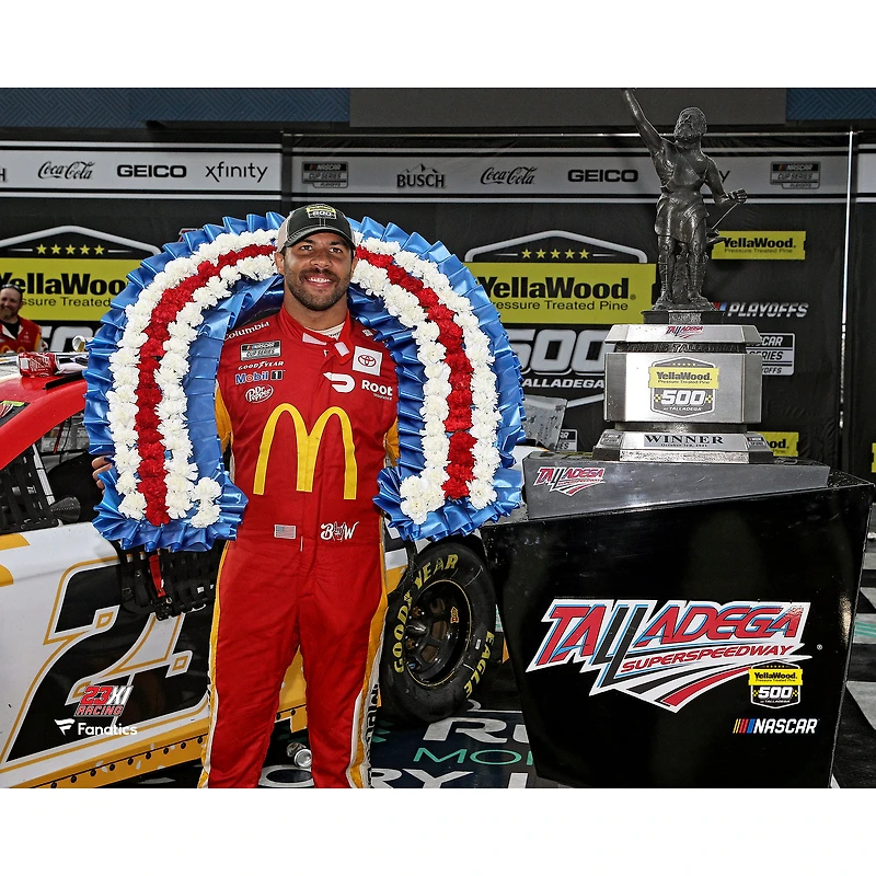 Bubba Wallace Unsigned 2021 YellaWood 500 Celebration in Front of Car Photograph