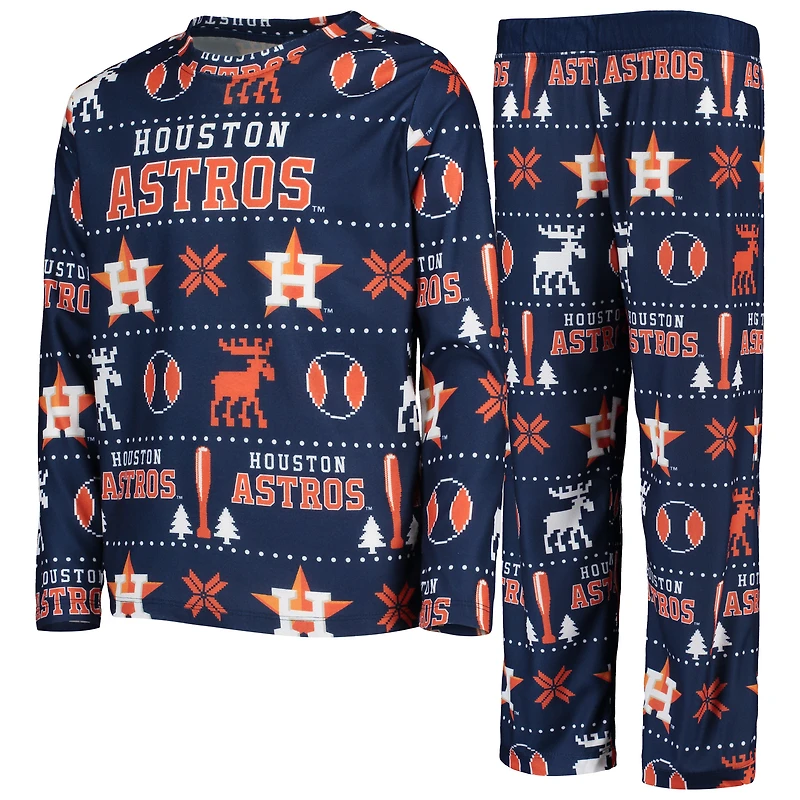 Youth Navy Houston Astros Allover Print Long Sleeve T-Shirt & Pants Sleep Set