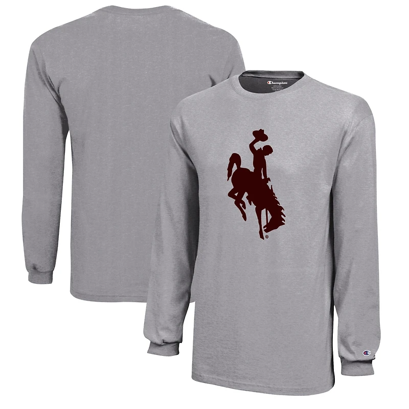 Youth Champion Gray Wyoming Cowboys Jersey Long Sleeve T-Shirt