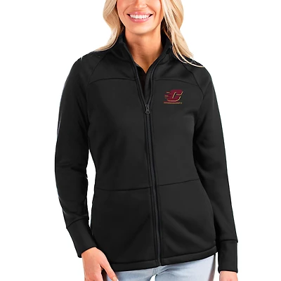 Women's Antigua Black Cent. Michigan Chippewas Links Full-Zip Raglan Golf Jacket