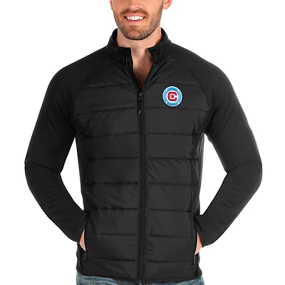 Men's Antigua Black Chicago Fire Logo Altitude Quilted Full-Zip Jacket