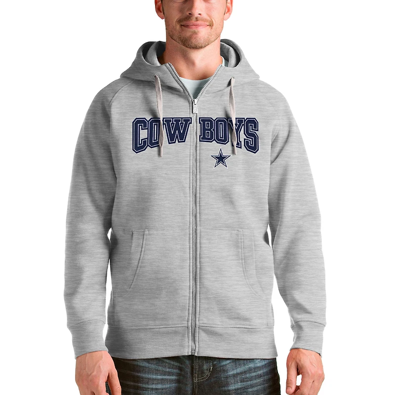 Men's Antigua Heathered Gray Dallas Cowboys Team Victory Full-Zip Hoodie
