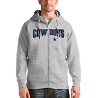 Men's Antigua Heathered Gray Dallas Cowboys Team Victory Full-Zip Hoodie