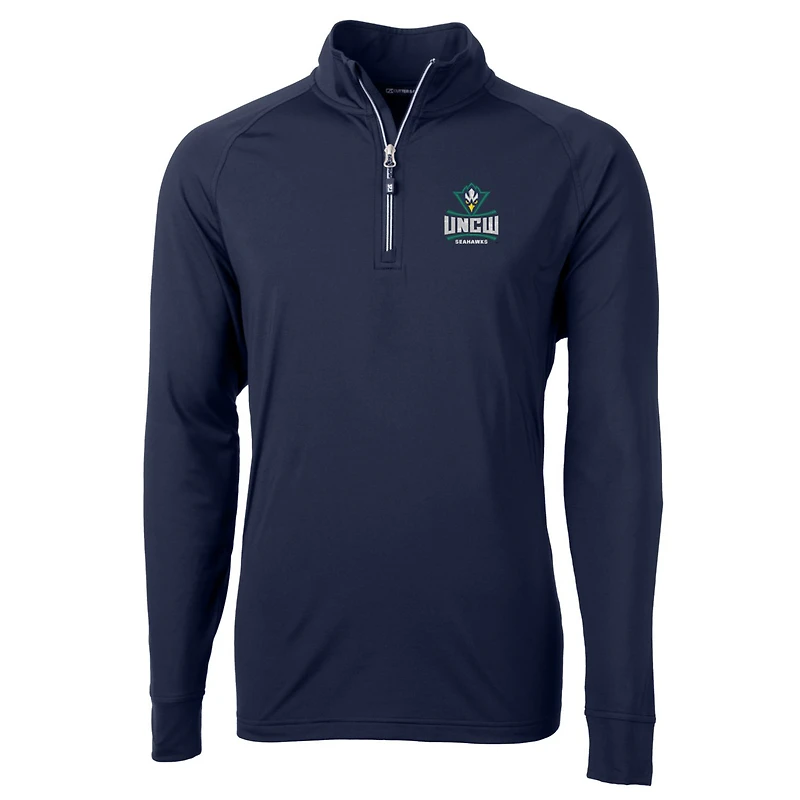 Men's Cutter & Buck Navy UNC Wilmington Seahawks Big & Tall Adapt Eco Knit Quarter-Zip Pullover Jacket