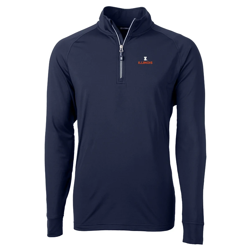 Men's Cutter & Buck Navy Illinois Fighting Illini Big & Tall Adapt Eco Knit Quarter-Zip Pullover Jacket