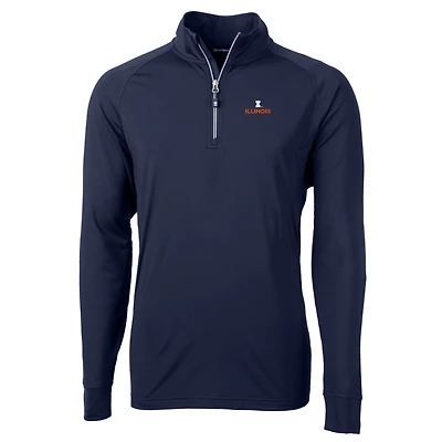 Men's Cutter & Buck Navy Illinois Fighting Illini Big & Tall Adapt Eco Knit Quarter-Zip Pullover Jacket