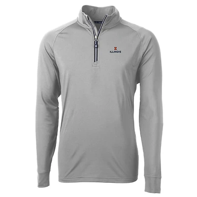 Men's Cutter & Buck Gray Illinois Fighting Illini Big & Tall Adapt Eco Knit Quarter-Zip Pullover Jacket