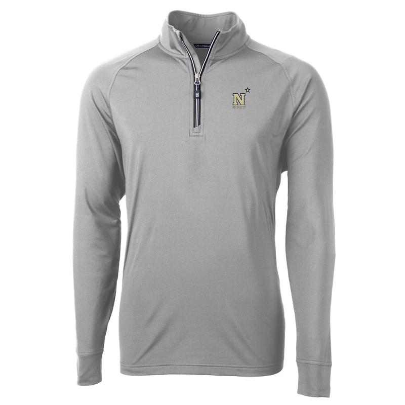 Men's Cutter & Buck Gray Navy Midshipmen Big & Tall Adapt Eco Knit Quarter-Zip Pullover Jacket