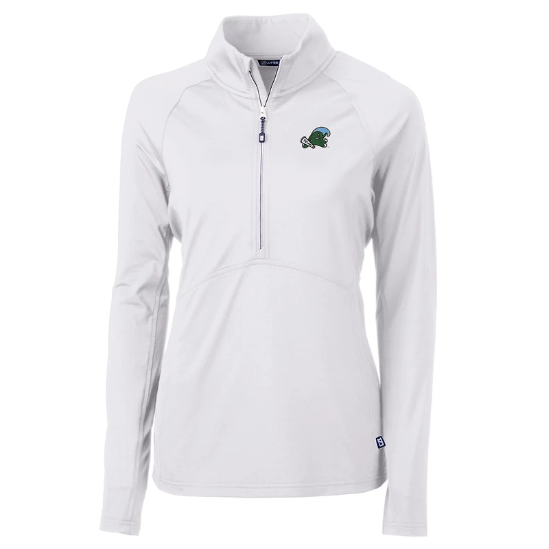 Women's Cutter & Buck White Tulane Green Wave Adapt Eco Knit Half-Zip Pullover Jacket