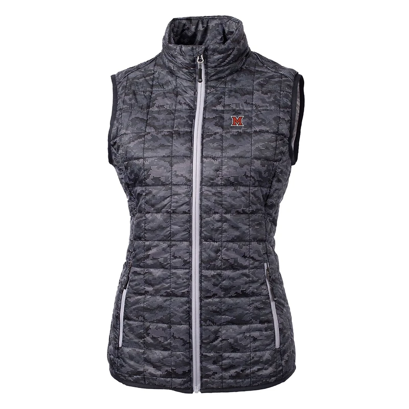 Women's Cutter & Buck Black Miami University RedHawks Eco Full-Zip Puffer Vest